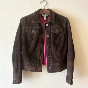 Vintage Y2K Fieldgear brown suede leather jacket contrast pink lining‎